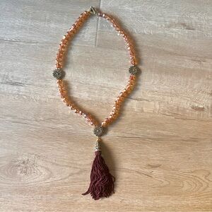 HEIDI DAUS "Dreams Do Come True" Beaded Crystal Tassel Necklace -‎ TOPAZ